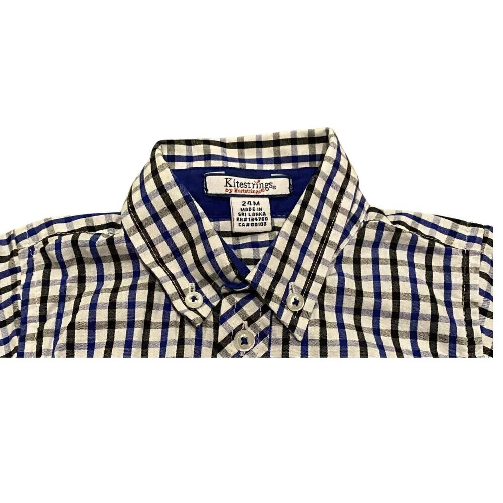 Kitestrings Baby Boy Blue Plaid Button Down Bodysuit - Size 24 month - Like New!